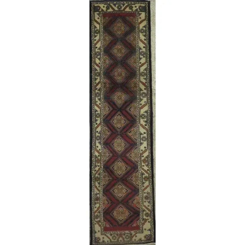 One Of The Kind Hand-Knotted Persian Wool Rug _ Luxurious Vintage Design, 10'5" x 2'6", Artisan Crafted